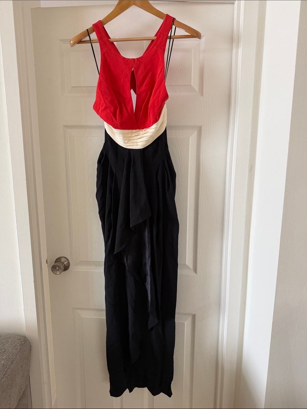 Catherine Malandrino Red, Black and Cream Colorblock Maxi Dress